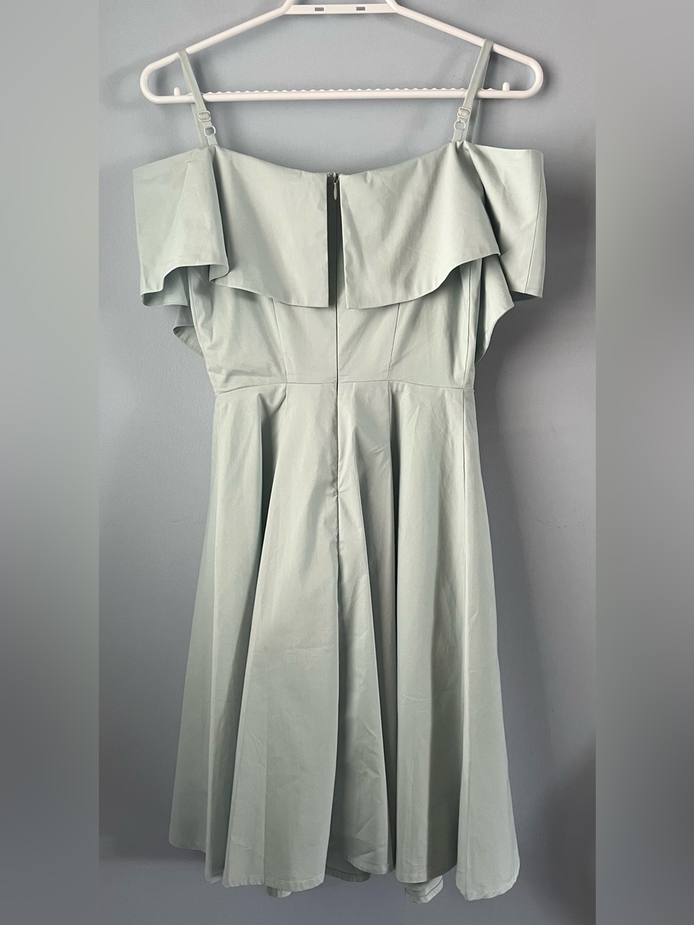 NWT Chicwish Pale Mint Off-Shoulder Ruffle A-Line Mini Dress Size XS - Picture 4 of 8